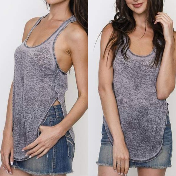 Luxe Label Tops - SOCAL MINERAL WASH BURNOUT RACERBACK TANK GRAY